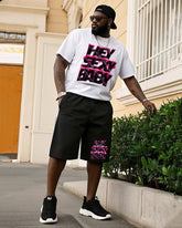 Big Men's Street Fashion Hand-painted Unique Personality Graffiti HEY SEXY BABY Short Sleeve T-shirt Shorts Suit